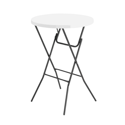 Barbord til leie fra Gaulin Utleie, 110 cm høyt med rund hvit plate