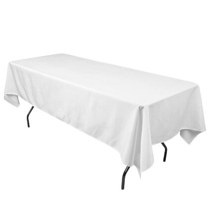 Hvit duk til avlangt klappbord 180 x 76 cm til leie fra Gaulin Utleie