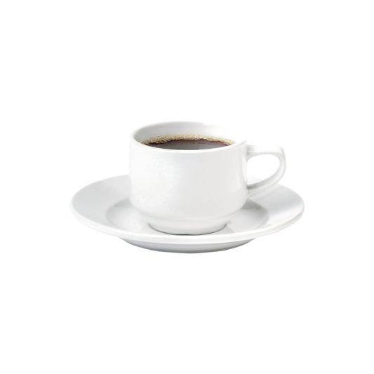 Hvit kaffekopp med skål til leie – vask inkludert